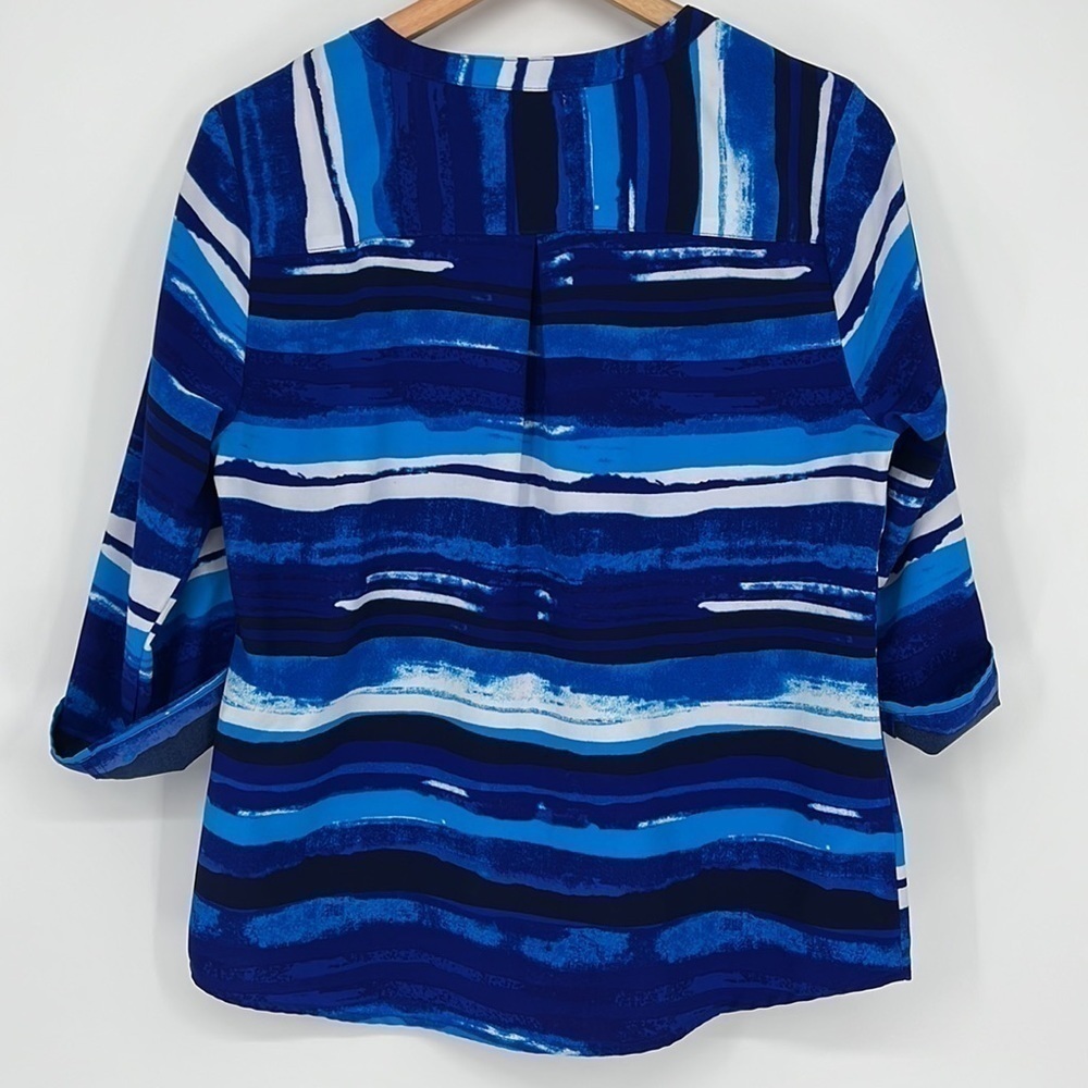 Notations Button-Front Striped Blouse Blue Size Medium - Picture 8 of 8